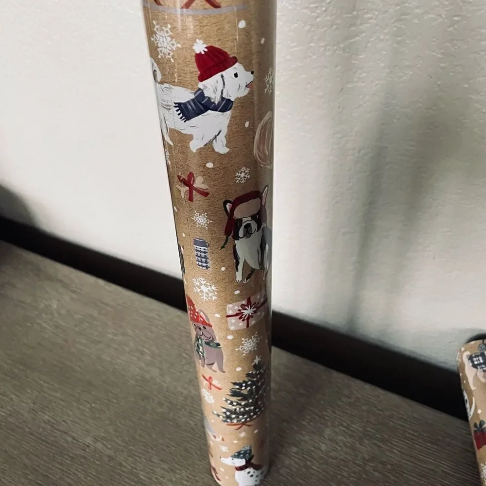Christmas Dogs Rustic Holiday Gift Wrap Wrapping Paper Roll